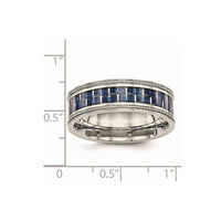 Stainless Steel Polished Blue Carbon Fiber Inlay Textured Edge 8mm Band