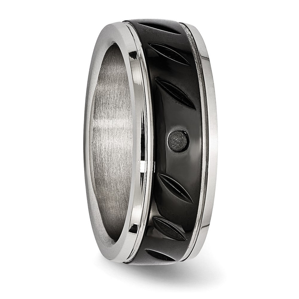 Stainless Steel Polished Black IP-plated 8mm Grooved Band