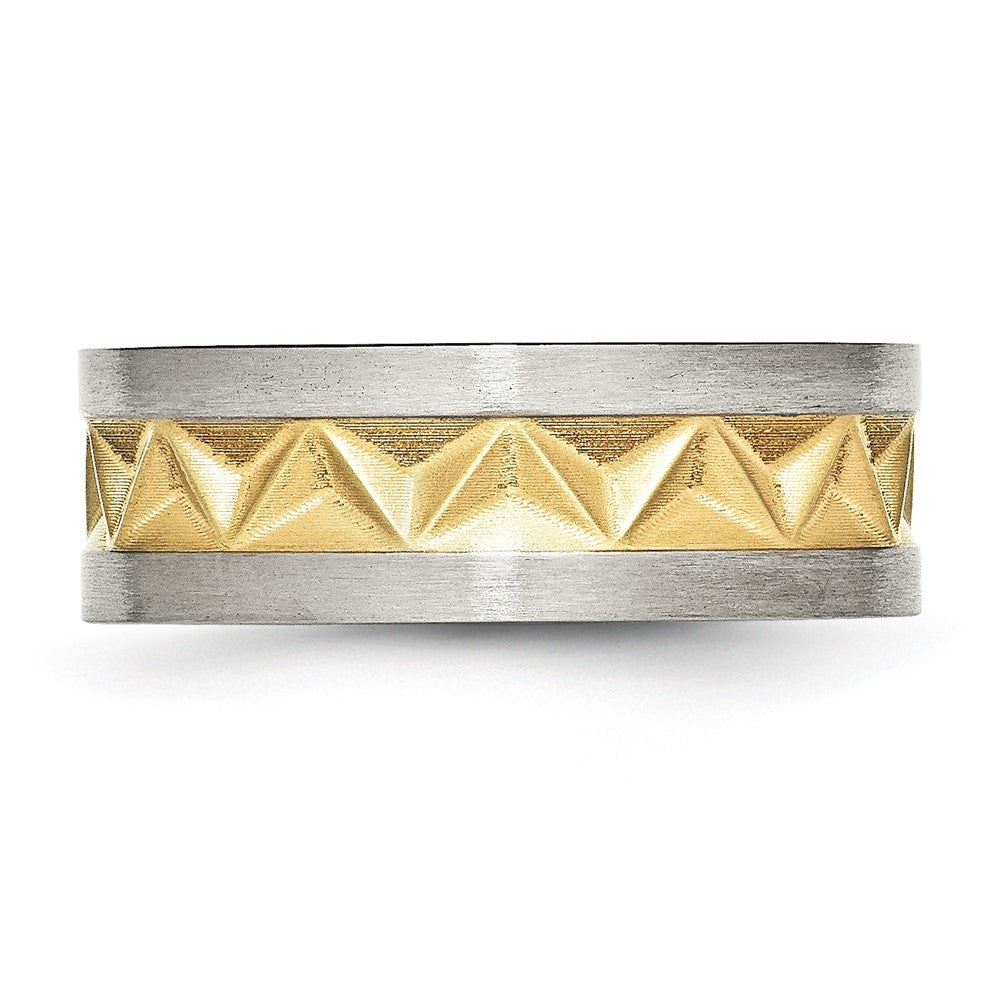 Stainless Steel Brushed Yellow IP-plated 8mm Grooved Band