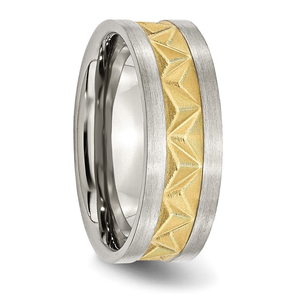 Stainless Steel Brushed Yellow IP-plated 8mm Grooved Band