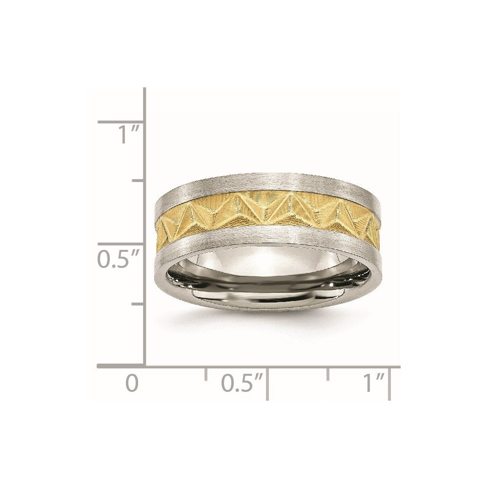 Stainless Steel Brushed Yellow IP-plated 8mm Grooved Band
