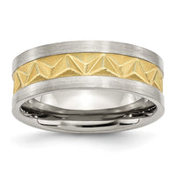 Stainless Steel Brushed Yellow IP-plated 8mm Grooved Band