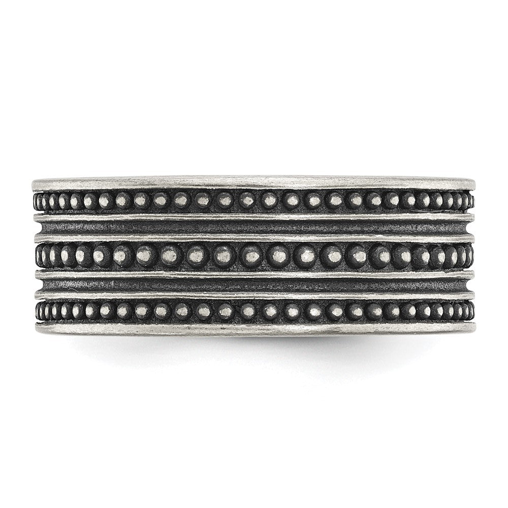 Stainless Steel Antiqued Gun Metal IP-plated Beaded 10mm Flat Band