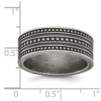 Stainless Steel Antiqued Gun Metal IP-plated Beaded 10mm Flat Band