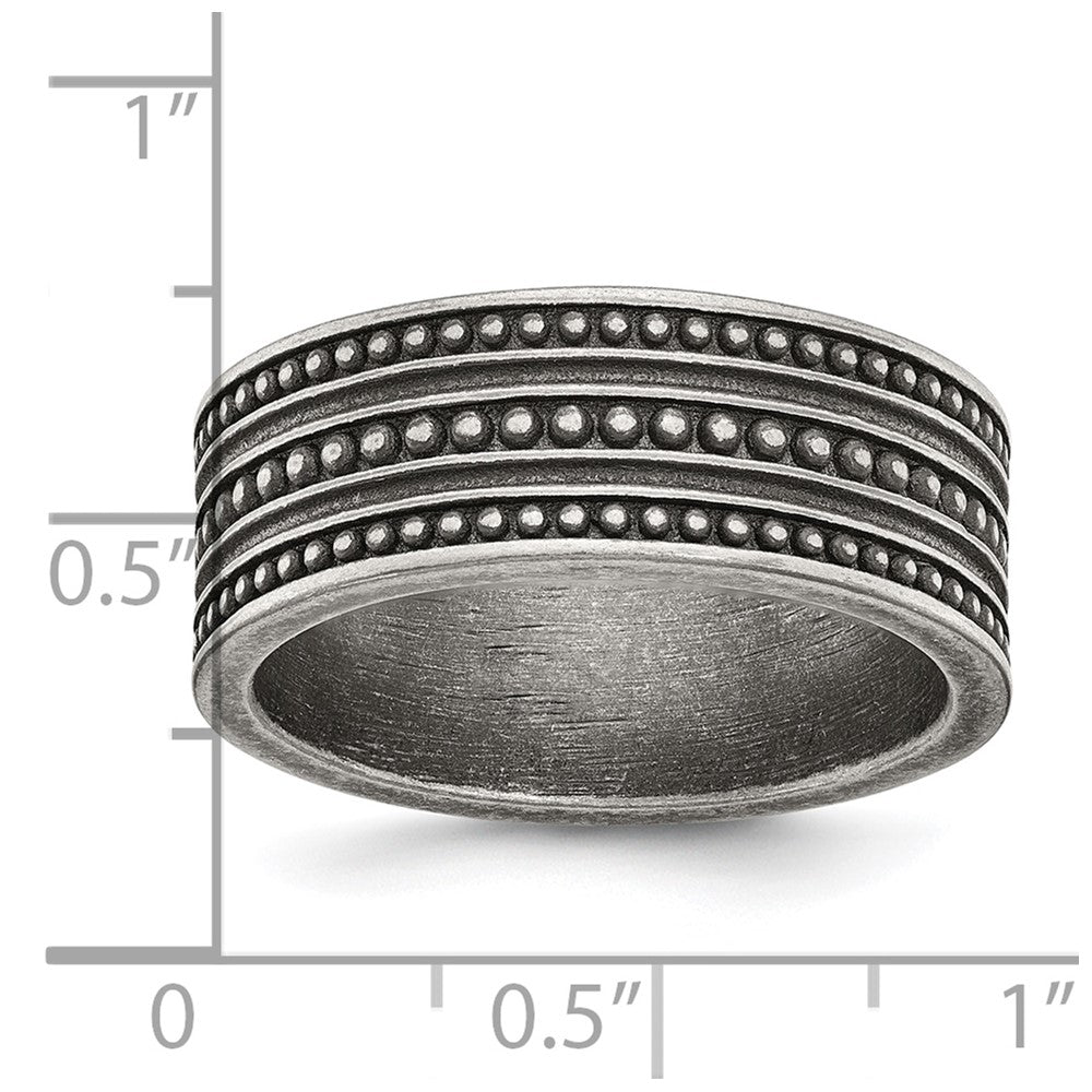 Stainless Steel Antiqued Gun Metal IP-plated Beaded 10mm Flat Band