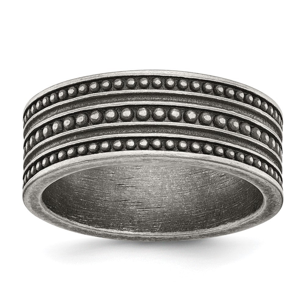 Stainless Steel Antiqued Gun Metal IP-plated Beaded 10mm Flat Band