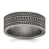 Stainless Steel Antiqued Gun Metal IP-plated Beaded 10mm Flat Band