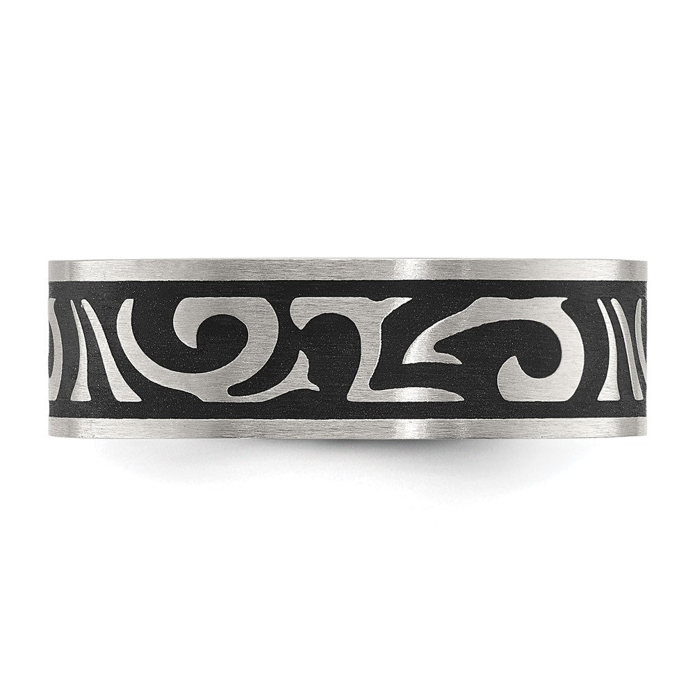 Stainless Steel Brushed Enameled Swirl Design 7mm Band