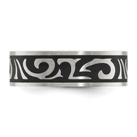 Stainless Steel Brushed Enameled Swirl Design 7mm Band