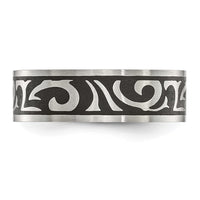 Stainless Steel Brushed Enameled Swirl Design 7mm Band