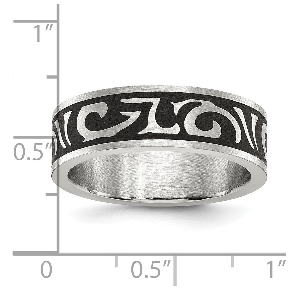 Stainless Steel Brushed Enameled Swirl Design 7mm Band