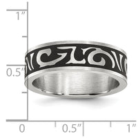 Stainless Steel Brushed Enameled Swirl Design 7mm Band