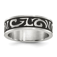 Stainless Steel Brushed Enameled Swirl Design 7mm Band