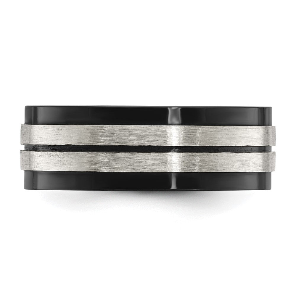 Stainless Steel Brushed and Polished Black IP-plated 8mm Band