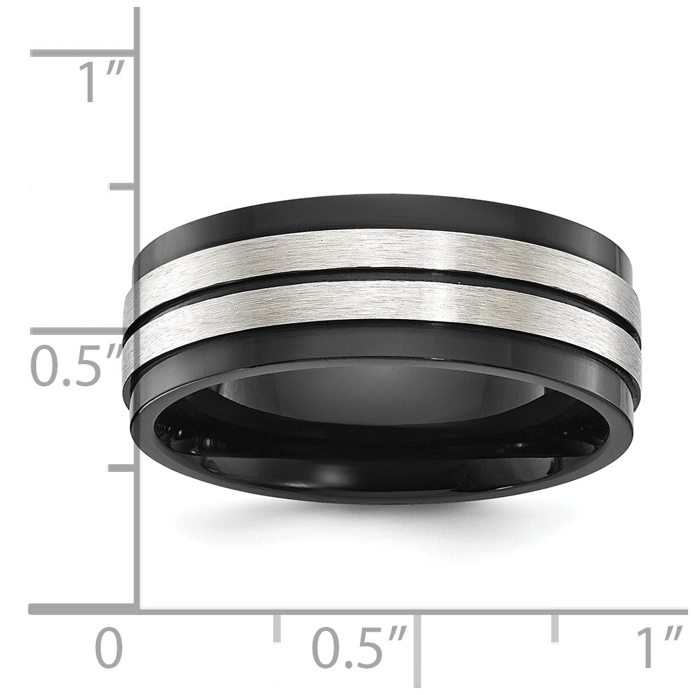 Stainless Steel Brushed and Polished Black IP-plated 8mm Band