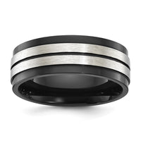 Stainless Steel Brushed and Polished Black IP-plated 8mm Band