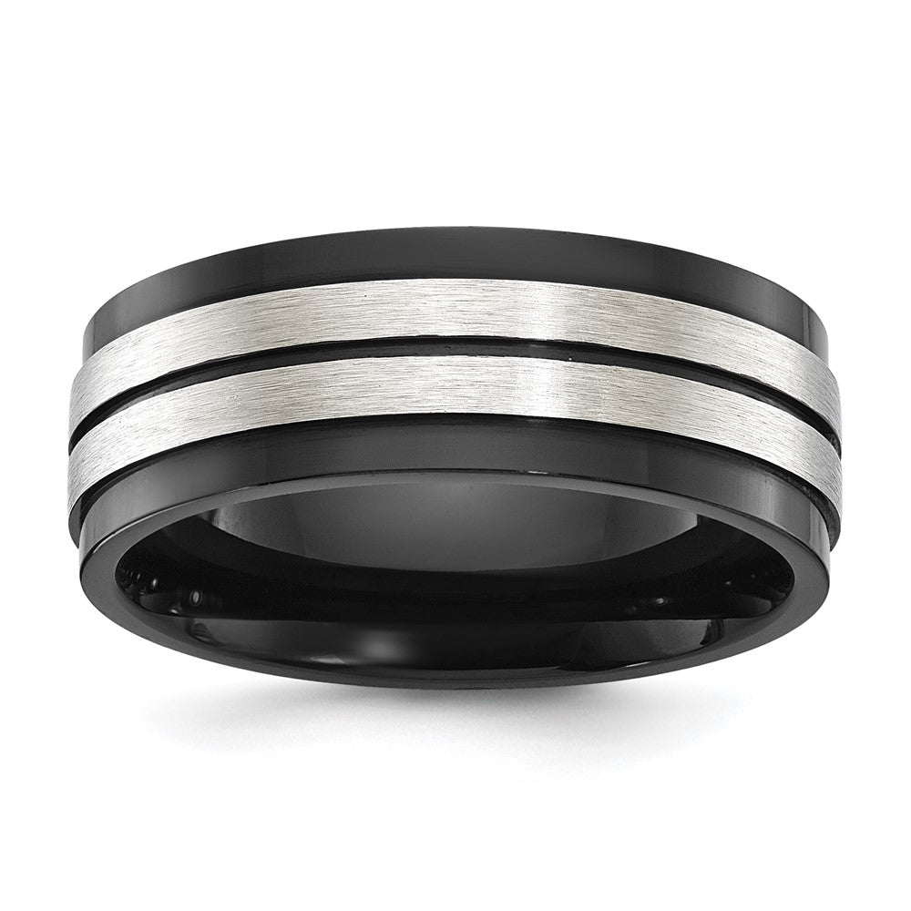 Stainless Steel Brushed and Polished Black IP-plated 8mm Band