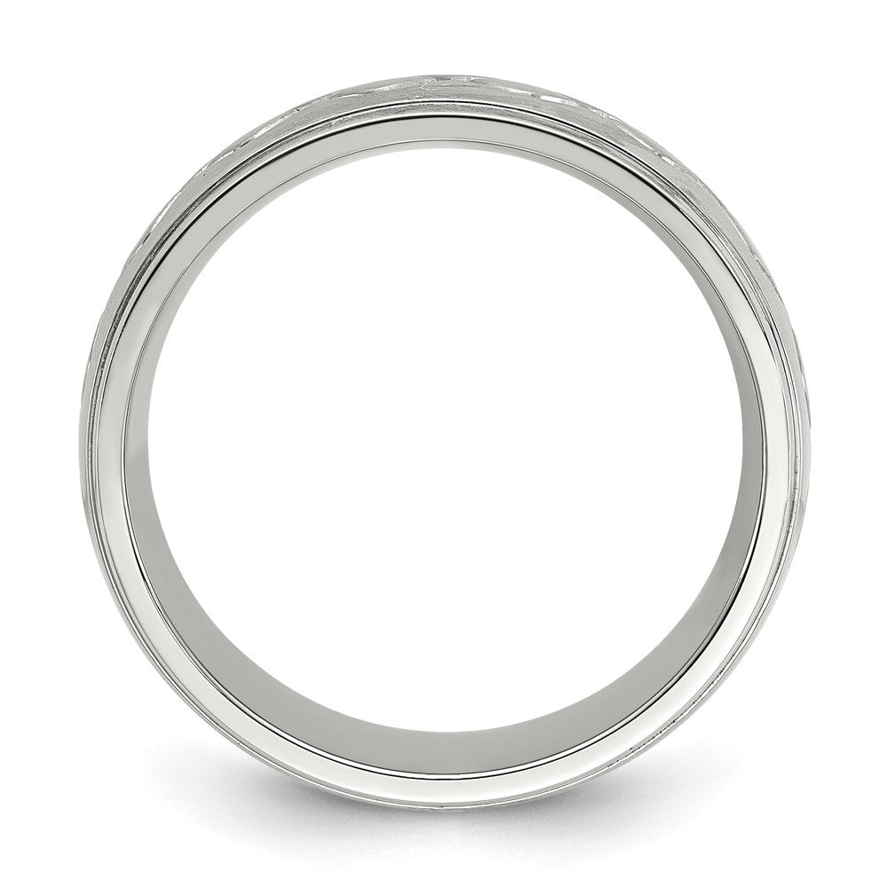 Stainless Steel Brushed & Polished Scroll Design 8mm Ridged Edge Band