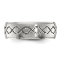 Stainless Steel Brushed & Polished Scroll Design 8mm Ridged Edge Band