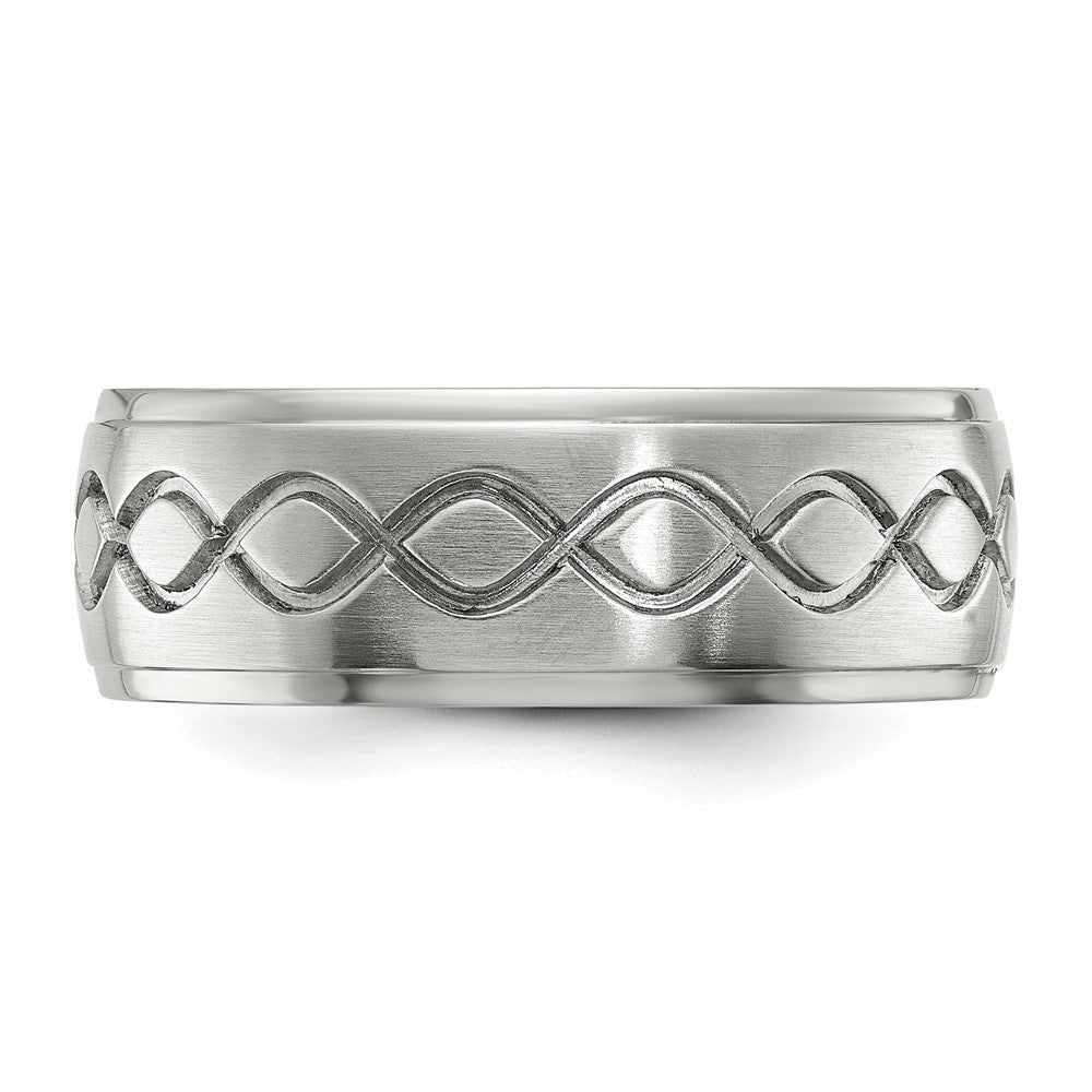 Stainless Steel Brushed & Polished Scroll Design 8mm Ridged Edge Band