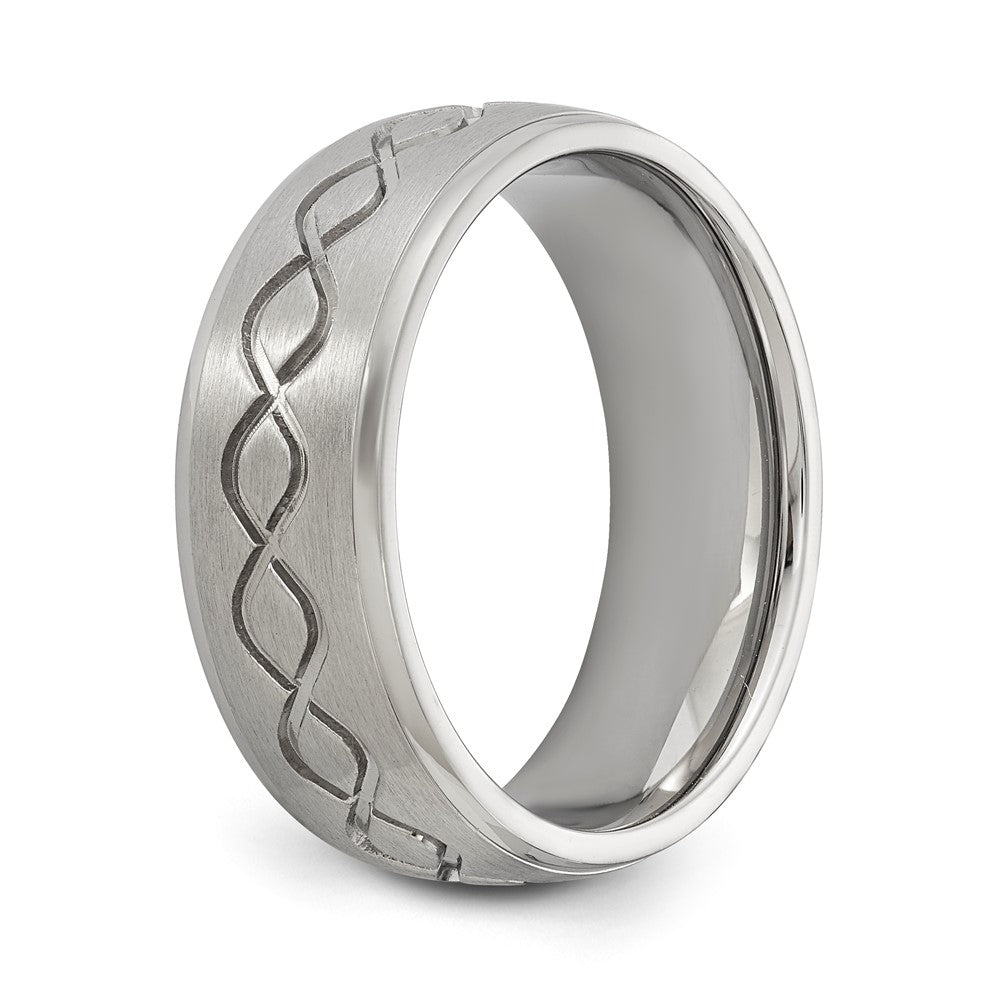 Stainless Steel Brushed & Polished Scroll Design 8mm Ridged Edge Band