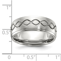 Stainless Steel Brushed & Polished Scroll Design 8mm Ridged Edge Band