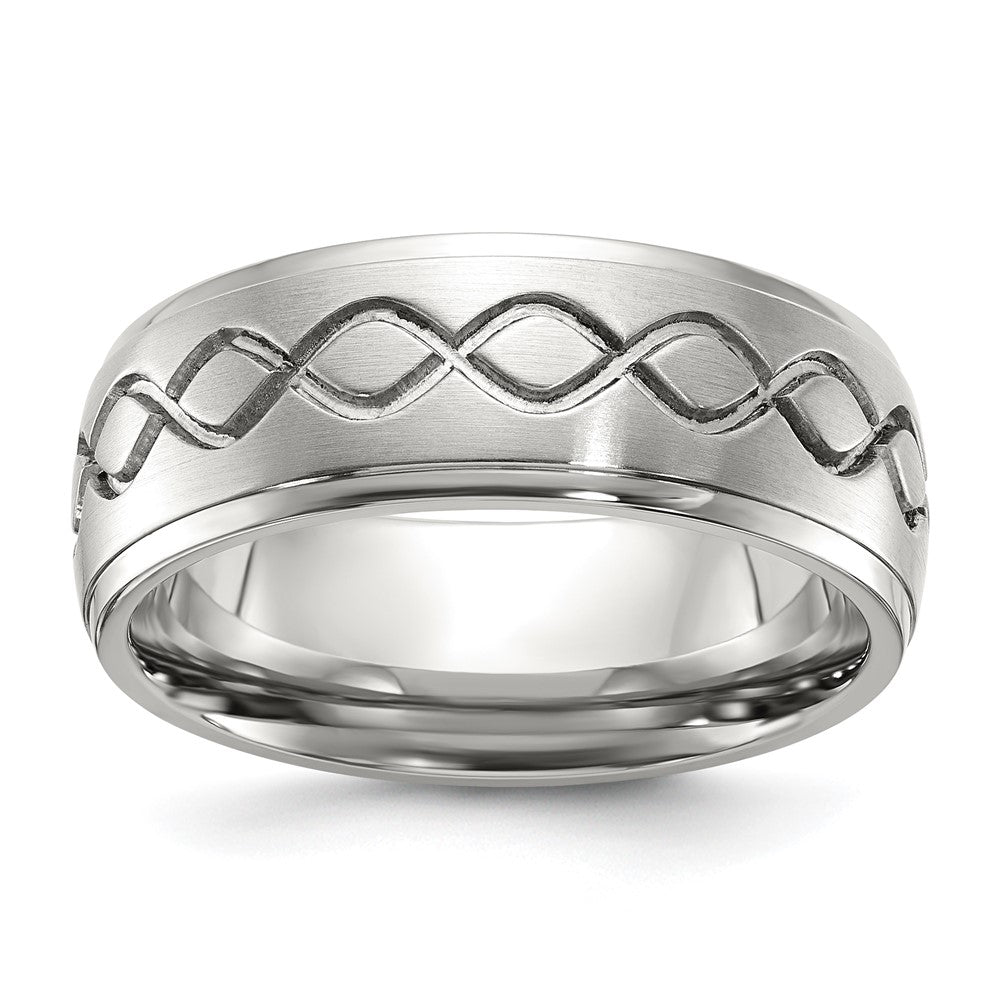 Stainless Steel Brushed & Polished Scroll Design 8mm Ridged Edge Band