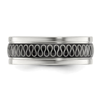 Stainless Steel Polished Black IP-plated Swirl Pattern 8mm Band