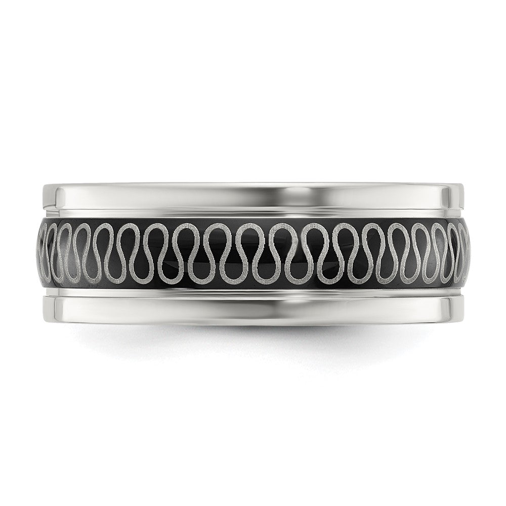 Stainless Steel Polished Black IP-plated Swirl Pattern 8mm Band