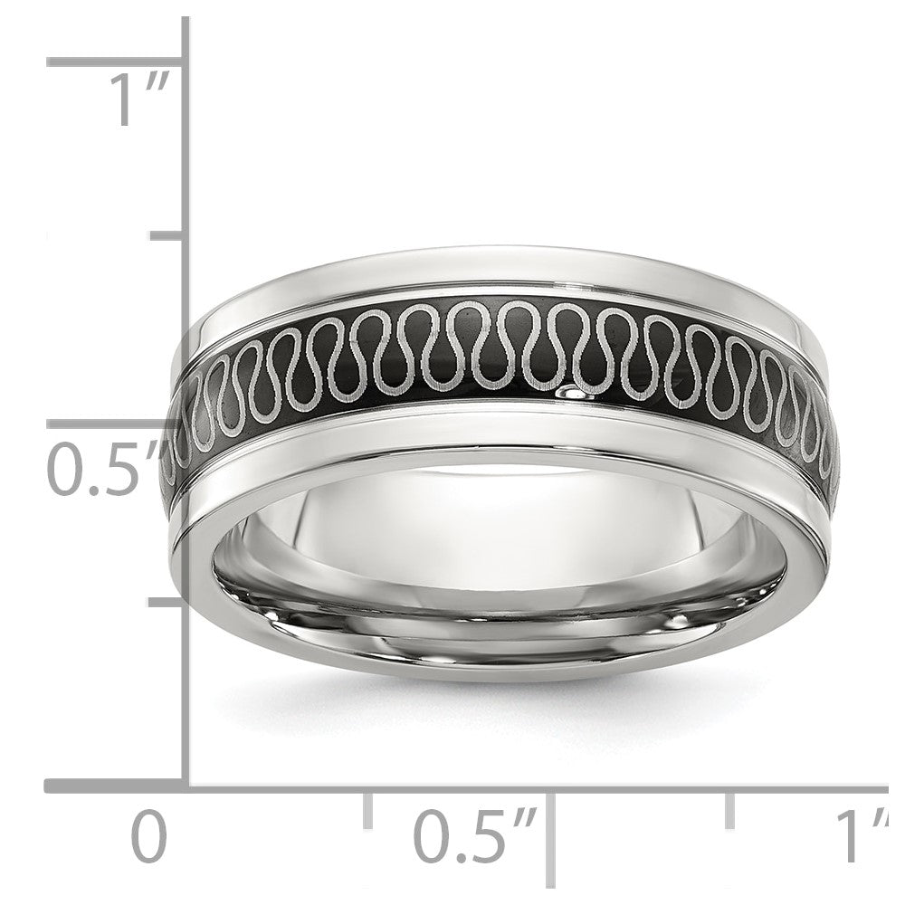 Stainless Steel Polished Black IP-plated Swirl Pattern 8mm Band