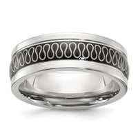 Stainless Steel Polished Black IP-plated Swirl Pattern 8mm Band