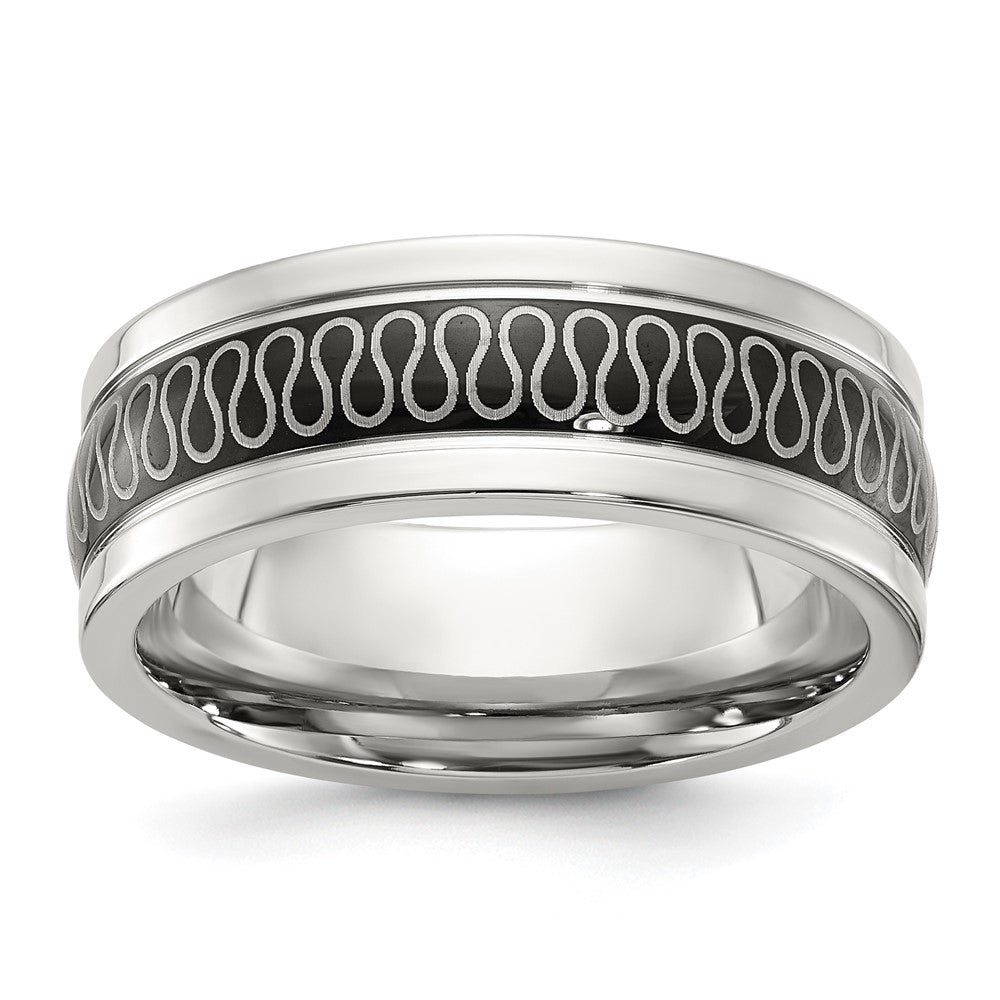 Stainless Steel Polished Black IP-plated Swirl Pattern 8mm Band