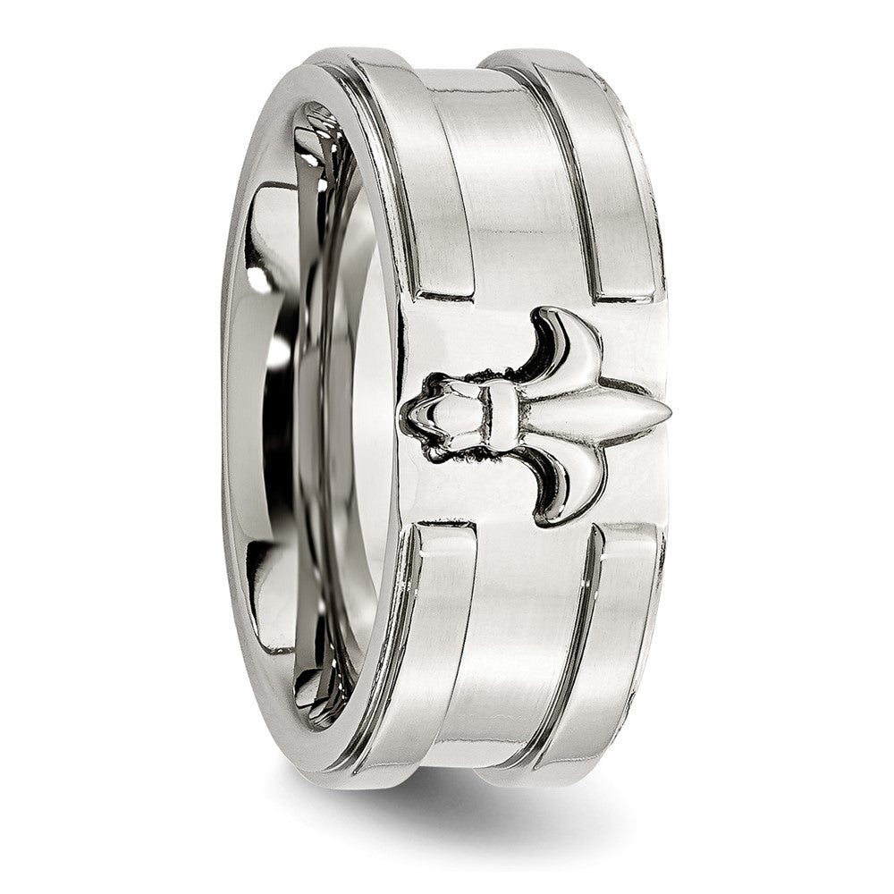 Stainless Steel Brushed and Polished Fleur de lis 10mm Band