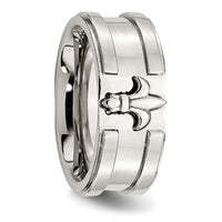 Stainless Steel Brushed and Polished Fleur de lis 10mm Band