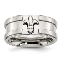 Stainless Steel Brushed and Polished Fleur de lis 10mm Band