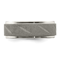 Stainless Steel Polished and Satin Ridged Edge 8mm Band