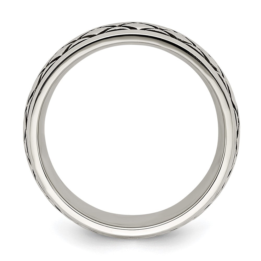 Stainless Steel Polished and Antiqued Checkered Pattern 8mm Band