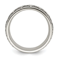 Stainless Steel Polished and Antiqued Checkered Pattern 8mm Band