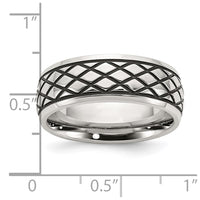 Stainless Steel Polished and Antiqued Checkered Pattern 8mm Band