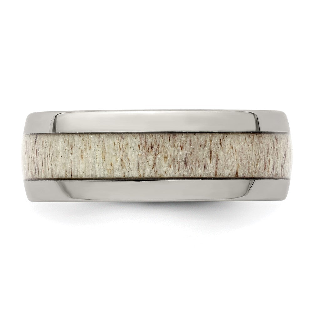 Stainless Steel Polished with Antler Inlay 8mm Band