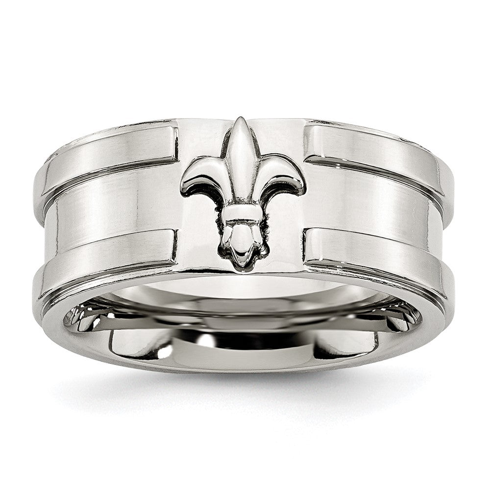 Stainless Steel Brushed and Polished Fleur de lis 10mm Band