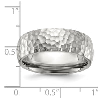 Stainless Steel Brushed and Polished Hammered 7.5mm Band