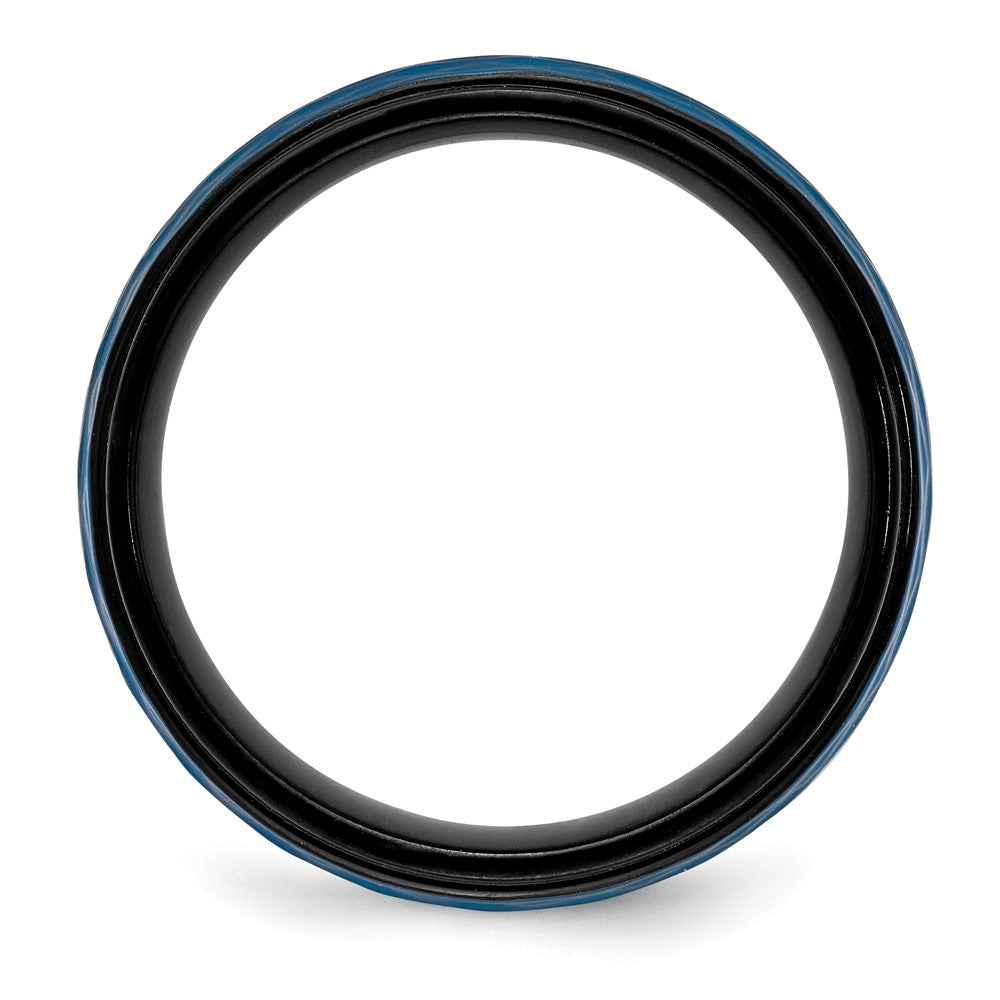 Stainless Steel Brushed and Polished Black/Blue IP-plated 8mm Band