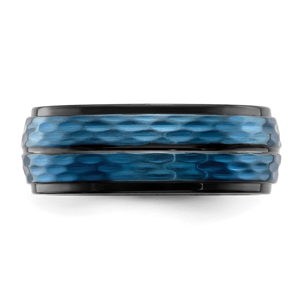 Stainless Steel Brushed and Polished Black/Blue IP-plated 8mm Band