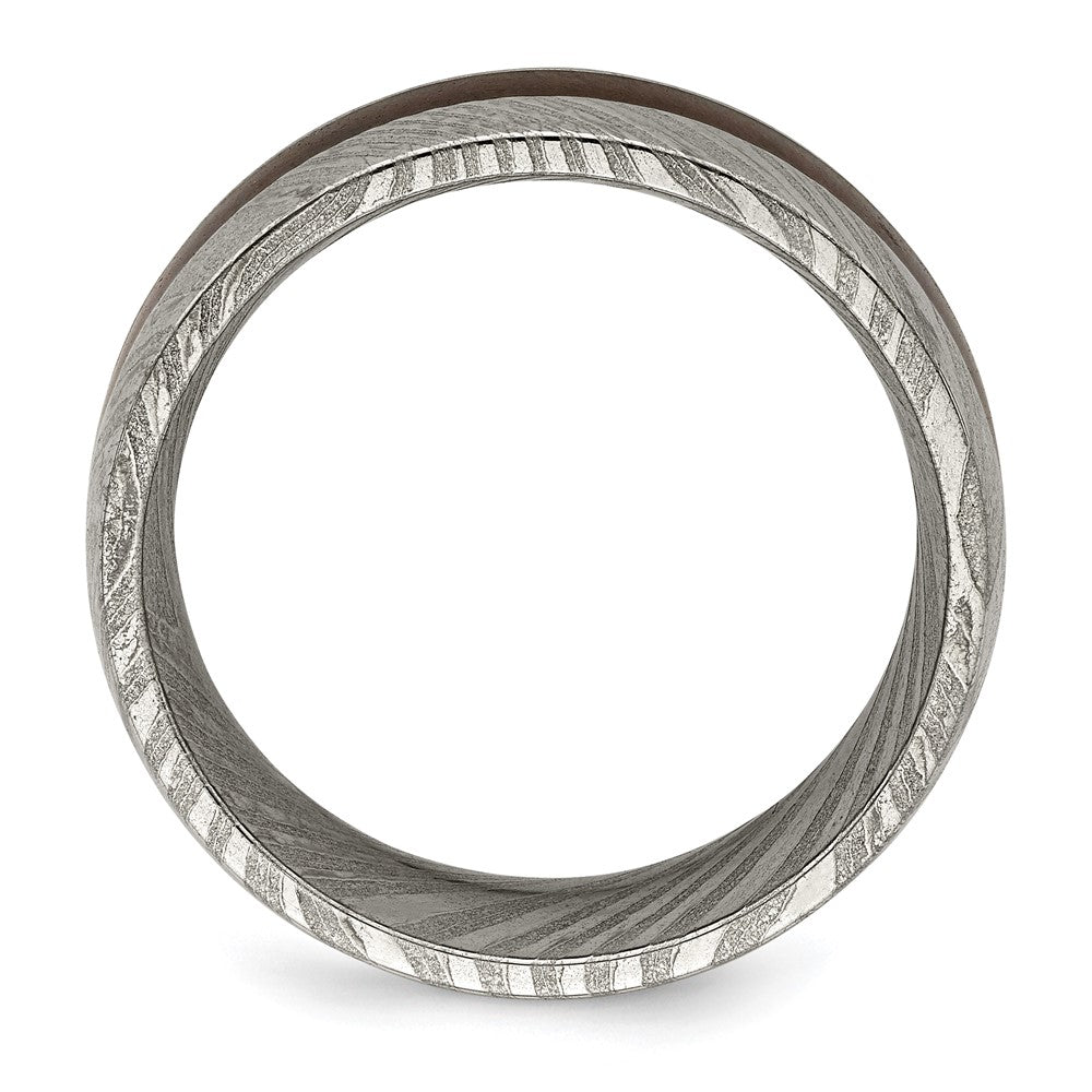 Damascus Steel Polished with Ebony Wood Inlay 8mm Band