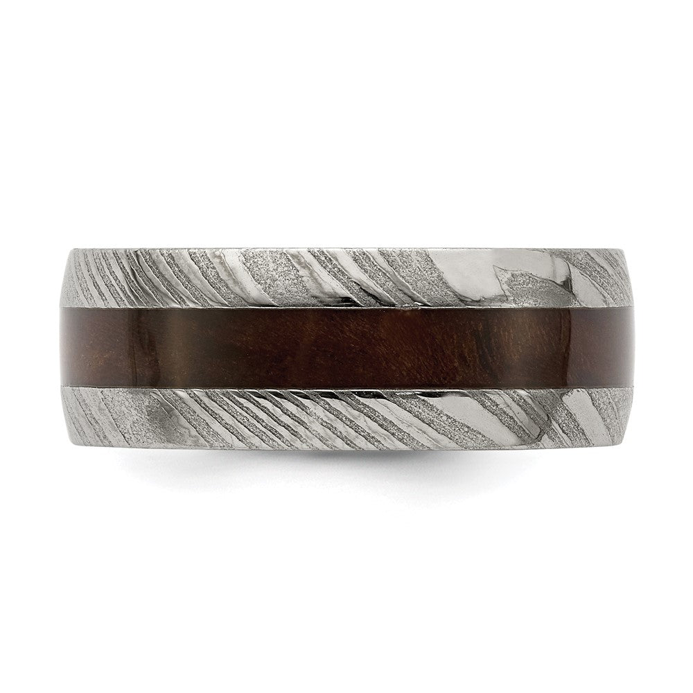 Damascus Steel Polished with Ebony Wood Inlay 8mm Band