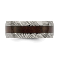 Damascus Steel Polished with Ebony Wood Inlay 8mm Band