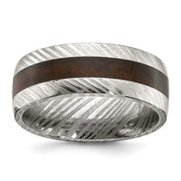 Damascus Steel Polished with Ebony Wood Inlay 8mm Band
