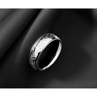 Stainless Steel Polished Etched Design Ridged Edge 7.5mm Band