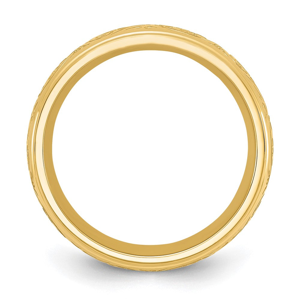Stainless Steel Polished Yellow IP Etched Design Ridged Edge 7.5mm Band